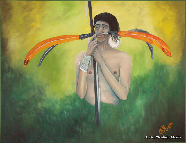 Eriebatskaindianer mit Kriegsschmuck, 140x100 cm, in Ölfarbe