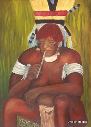 Takuma, oberster Heiler und Hellseher in der Amazonasregion, Oel, 50x70 cm
