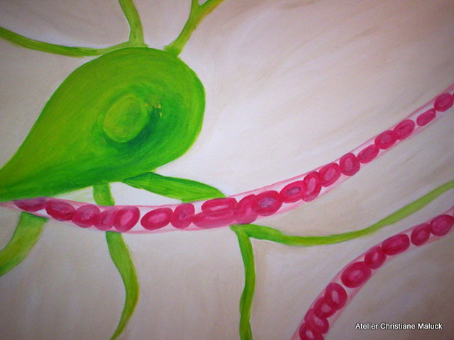 005 Nahaufnahme: Eine Nervenzelle aus dem Auge mit Kapillare, 100x80 cm, Acrylfarbe