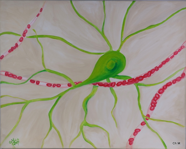 005 Eine Nervenzelle aus dem Auge mit Kapillare, 100x80 cm, Acrylfarbe