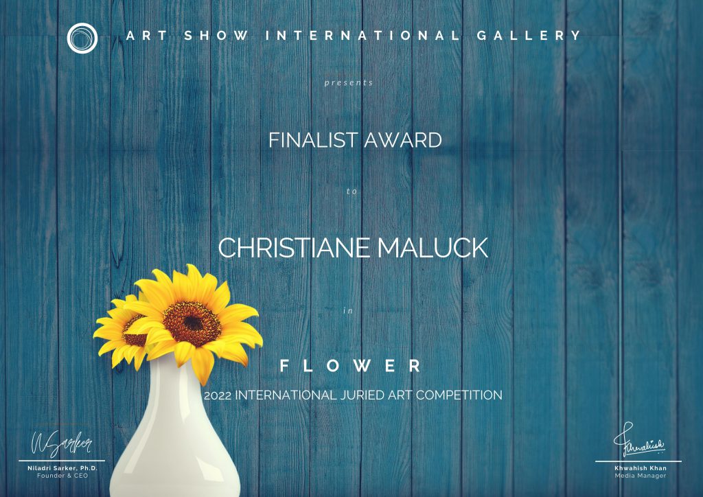 "Auszeichnung 2022 für Christiane Maluck" beim 5.Flower Award der ART Gallery Los Angeles